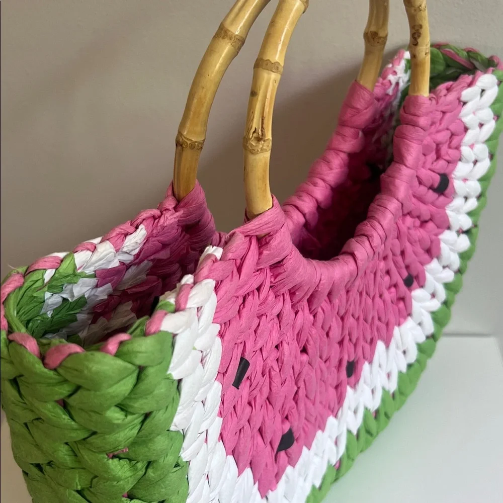 Pink and Green Woven Tote Bag - Picture 4 of 10